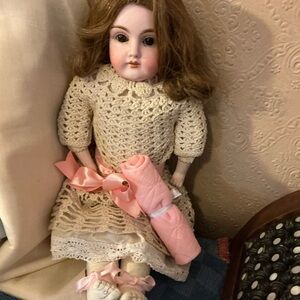 Antique Kestner 154 DEP with Pink and Cream crochet dress